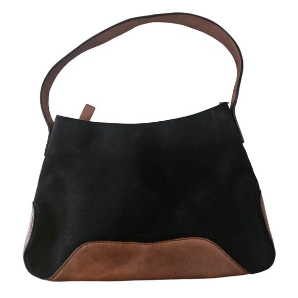 Vintage Hobo International Annapolis MD Black Fabric Brown Leather Shoulder Bag - Picture 1 of 9